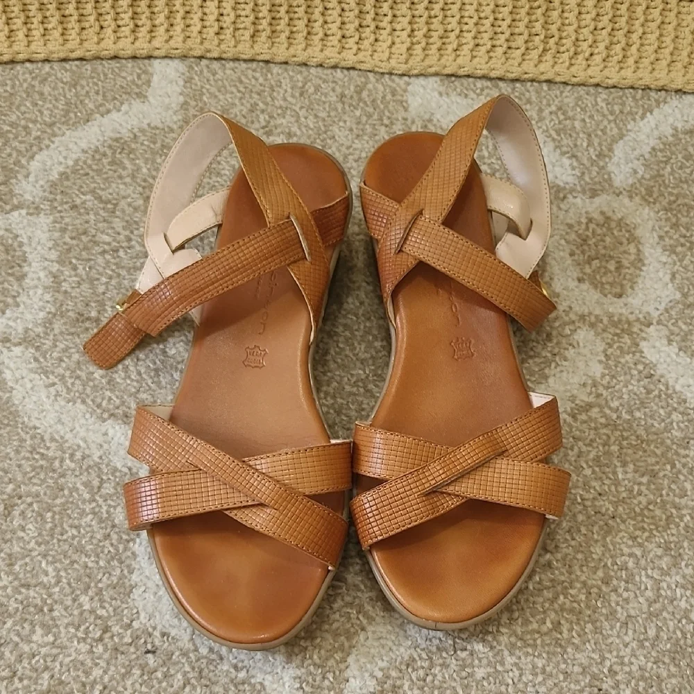 Fratelli Robinson Brown Leather Wedge Sandals, Made in Greece, Size 39 (8 1/2)